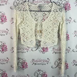 David brooks hand crochet long sleeve cardigan Women's Cream Crochet Top